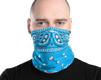 Sky Blue Paisley Neck Gaiter - Face Mask that covers beards