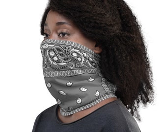 Gray Paisley Neck Gaiter - Face Covering - Machine Washable