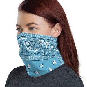 Sky Blue Paisley Neck Gaiter Face Mask that covers beards image 4