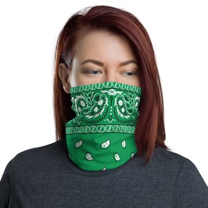 Green Paisley Neck Gaiter Bandana Face Covering for Riding or Running image 1