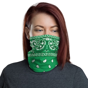 Green Paisley Neck Gaiter - Bandana Face Covering for Riding or Running
