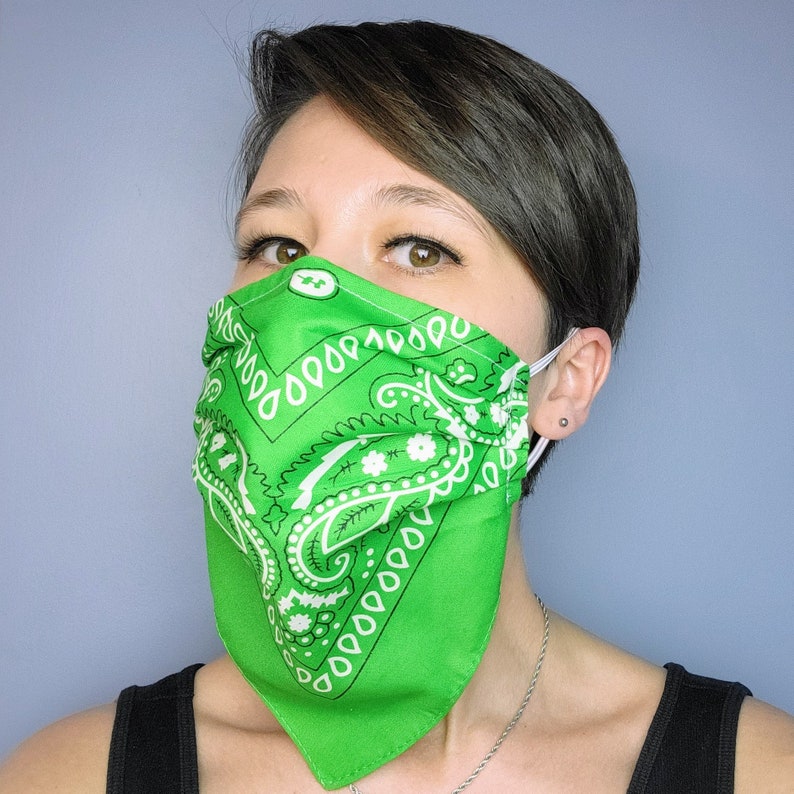 Bandana Face Mask in Lime Green Paisley Double Layer Machine Washable Bandanna Face Covering for