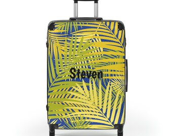 Personalized Palm Branch Suitcase - Rolling Luggage with Lock and Handle