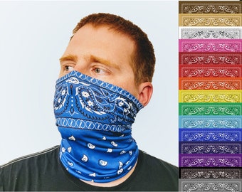 Paisley Bandana Neck Gaiter - Machine Washable Face Mask for Runners - Face Covering that covers beard