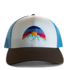 Mountain Hat, Low Profile Cap, Richardson 115, Size options, Small, M/L, Low Trucker Hat, Hat for small heads, Colorful Embroidered Sunset