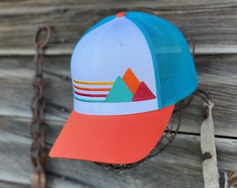 Retro Mountain Stripes Richardson 115 Trucker Hat, Low-profile Cap