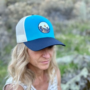 Low Profile Hat, Embroidered Rocky Mountains, Unisex Hiking Sun Hat, Gift idea for a nature lover