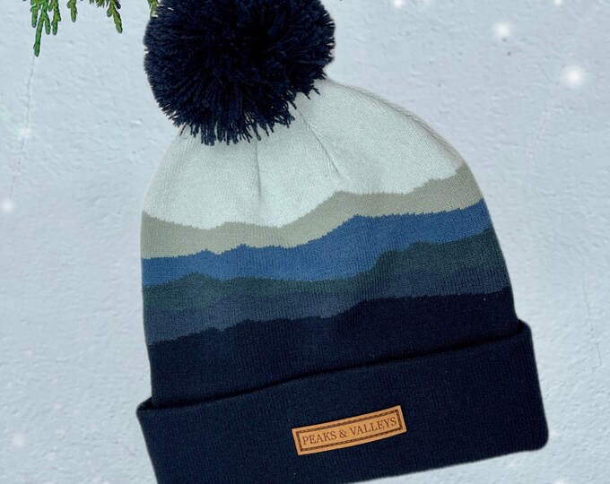 Mountain Range Beanie, Stocking Cap, Adult Beanie, Beanie for Teen, Pom