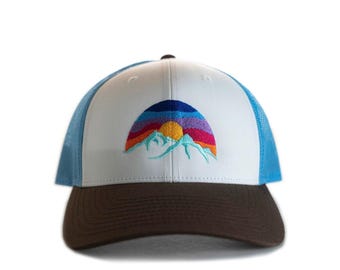 Tailored Fit Outdoor Trucker Hat with Original Mountain Sunset Design, His and Hers