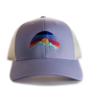 Mountain Hat, Low Profile Cap, Richardson 115, Size options, Small, M/L, Low Trucker Hat, Hat for small heads, Colorful Embroidered Sunset Lilac/Birch