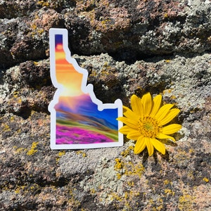Idaho Sticker, 208 State, Sticker of Idaho Nature, Colorful Sunrise, Car, Laptop, Water Bottle Sticker