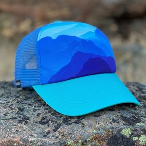 Vibrant Blue Mountain Design Foam Trucker Hat