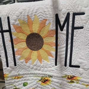 Quilt with Sunflower HOME Embroidery home decor cotton, cozy warm heirloom quilt blanket.