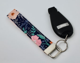 Navy Floral Keychain Wristlet