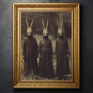 Rabbit Cult of the Forest, Vintage photography, Gothic Occult Poster, Witchcraft, Gothic Home Decor, image 1