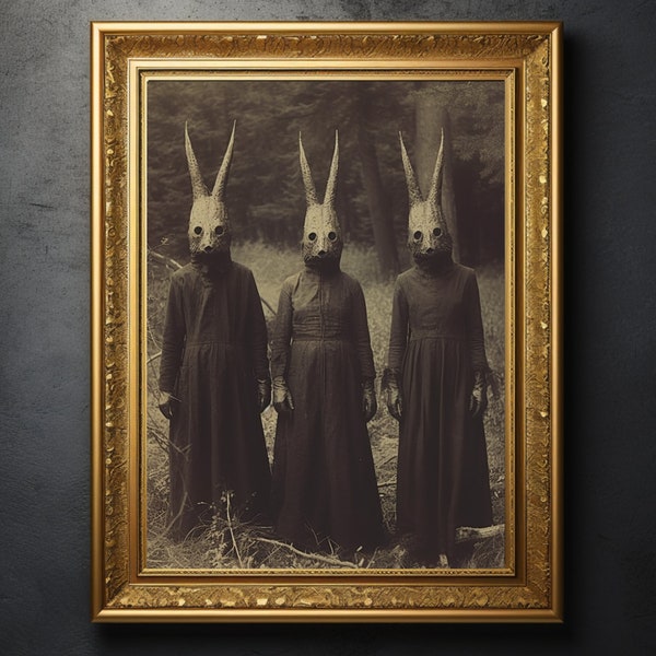 Rabbit Cult of the Forest, Vintage photography, Gothic Occult Poster, Witchcraft, Gothic Home Decor,