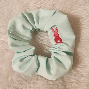 Mint Green Scrunchie With Embroidered Bunny