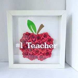 Personalized 8 x 8 Teacher Shadow Box with Rolled Paper Flowers | Teacher Appreciation Gifts | Christmas Presents for Teachers | Class Decor