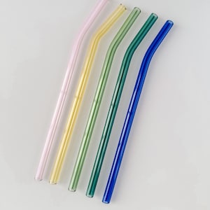 Colorful Reusable Glass Straw for 16 oz Glass Cups | Bright Colored Glass Straws for Tumblers | Eco Friendly Bent Straws with Straw Cleaner