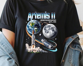 Artemis II Rocket Launch Graphic T-Shirt, Artemis 2 Around the Moon and Back, Unisex Astronomy Shirts, NASA Space Exploration Vintage Tee