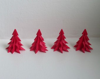 Christmas Tree Ornament , Winter Decor, Paper Tree, Origami Tree, Red Tree, Christmas Tree, Christmas Decor, Nature table (4pcs)