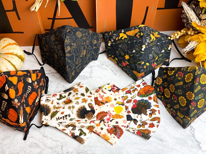 2 Thanksgiving Face Mask Washable Cotton Face Mask with Filter Etsy