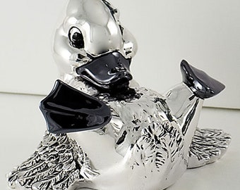 Silver plated "Duck legs up" statue