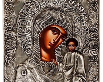 Icono de metal hecho a mano, bizantino cristiano cristiano griego