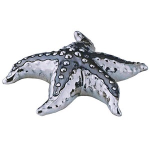 May include: A silver starfish with black accents. The starfish is a decorative object with a textured surface.