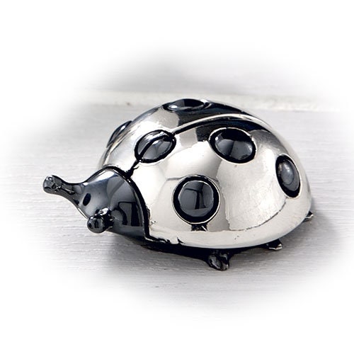 Silver plated statue, animals miniatures, handmade sculptures, Little ladybug, white