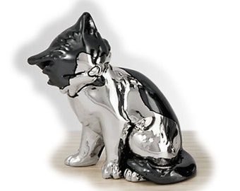 Silver plated statue, animals miniatures, handmade sculptures, Little cat