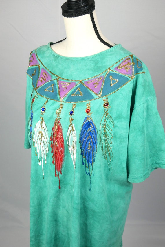 Turquoise Tie Dye Feather Shirt - image 2