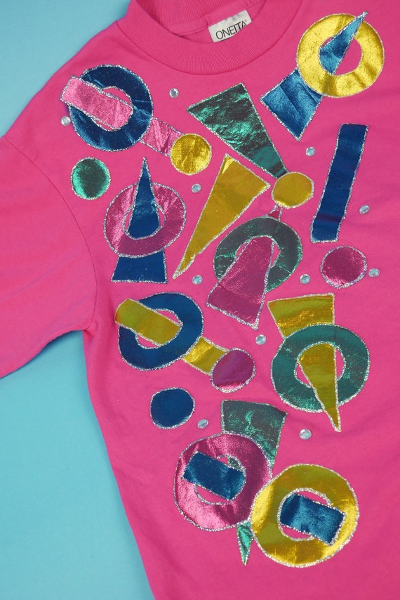 Oneita Pink Glitter Shapes Shirt