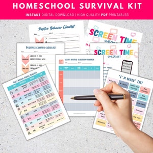 Homeschool Survival Kit, Homeschool Planner, School Planner Bundle, Back to School, Homeschool Printable, Daily Schedule, Kids Checklist