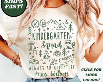 Comfort Colors® Kindergarten Squad Tshirt, Custom Kindergarten Teacher Shirt, Personalized Grade Level Back to School Gifts, Camp Theme Tee