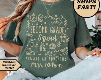 Custom Second Grade Teacher Shirts, Comfort Colors® Teaching 2nd Grade Squad Tshirt, Personalized Camp Theme Grade Level Back to School Tees