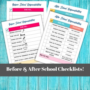 Before and After School Checklists, Back to School Planner, Home Management Binder sheet. Homeschool Planner, Instant Download, Printable