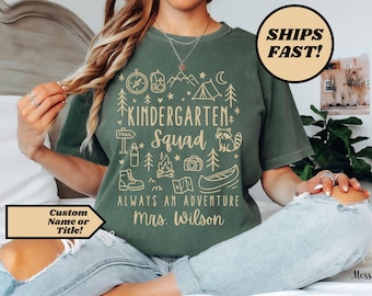 Comfort Colors® Kindergarten Squad Tshirt, Custom Kindergarten Teacher Shirt, Personalized Grade Level Back to School Gifts, Camp Theme Tee