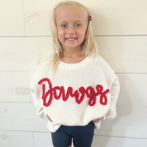 Hand embroidered name/holiday/team sweater any amount of letters/design one price!