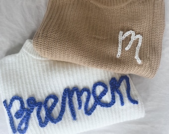 Hand embroidered adult sweater- any amount of letters!