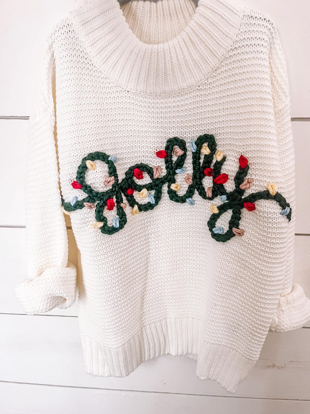 Custom Hand Embroidered Christmas String Light Sweater - Etsy