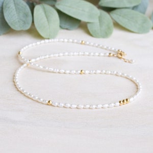 Rice Pearl Beaded Necklace, Pearl Layering Necklace, Tiny Pearl Gold Necklace, Gemstone Beaded Necklace, Dainty Pearl Jewelry