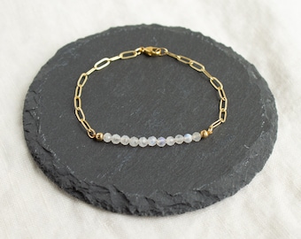 Moonstone Paperclip Bracelet, Gemstone Chain Bracelet, Gold-filled Moonstone Bracelet, Paperclip Chain Beaded Bracelet