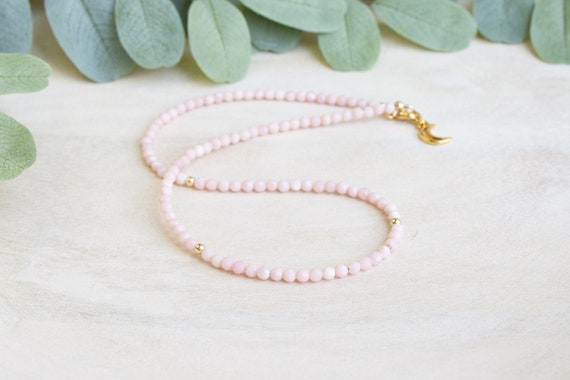 Pink Opal Beaded Necklace, Pink Opal Choker, Self Love Necklace, Pink Gemstone Necklace, Minimalist Layering Bead Necklace