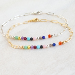Eras Gemstone Bracelet, Swiftie Bracelet, Eras Tour Bracelet, Eras Silver Gold Bracelet, Gemstone Paperclip Bracelet image 1