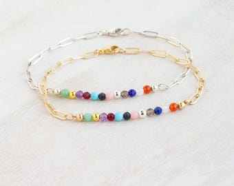 Eras Gemstone Bracelet, Swiftie Bracelet, Eras Tour Bracelet, Eras Silver Gold Bracelet, Gemstone Paperclip Bracelet