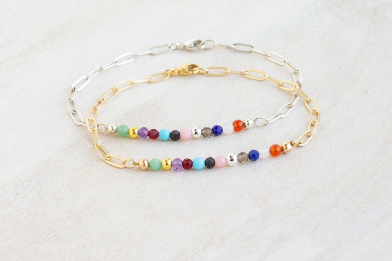 Eras Gemstone Bracelet, Swiftie Bracelet, Eras Tour Bracelet, Eras Silver Gold Bracelet, Gemstone Paperclip Bracelet image 1