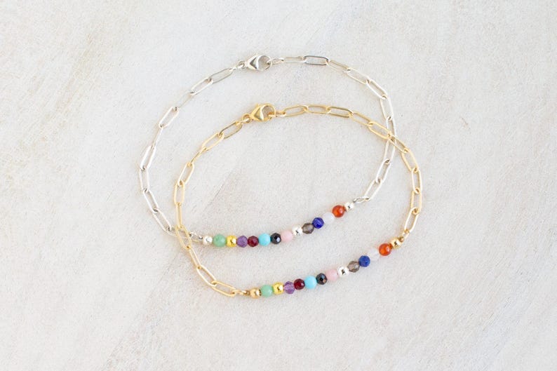 Eras Gemstone Bracelet, Swiftie Bracelet, Eras Tour Bracelet, Eras Silver Gold Bracelet, Gemstone Paperclip Bracelet image 2