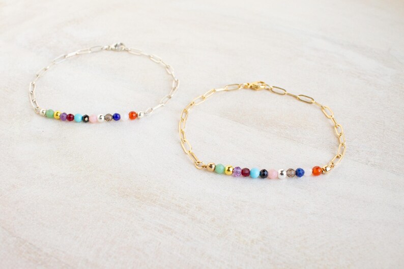 Eras Gemstone Bracelet, Swiftie Bracelet, Eras Tour Bracelet, Eras Silver Gold Bracelet, Gemstone Paperclip Bracelet image 8