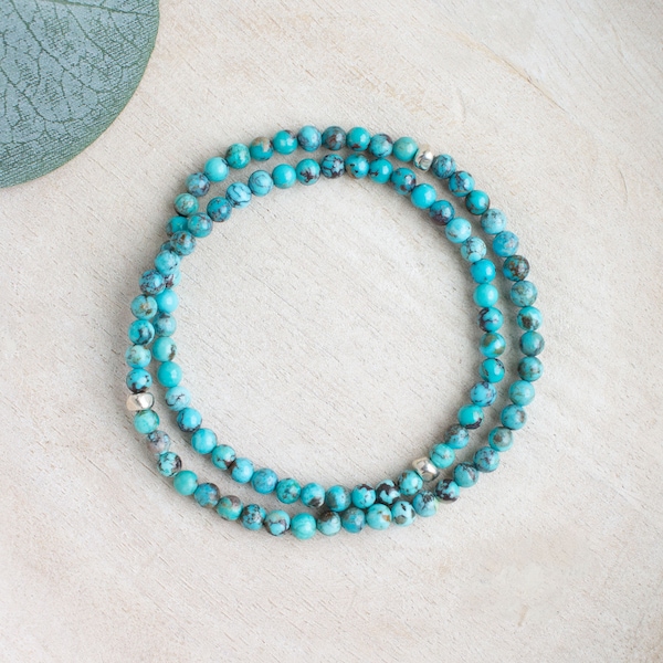 Turquoise Wrap Bracelet, Natural Stone Wrap Bracelet, Turquoise Beaded Stretch Bracelet, Stackable Stone Bracelet, Healing Stone Bracelet